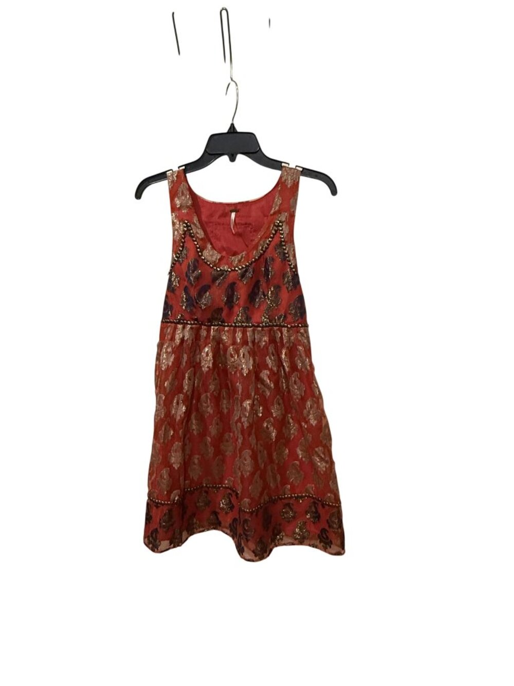 Free People Red Metallic Floral Embellished Sleeveless Mini Dress Womens Size 2